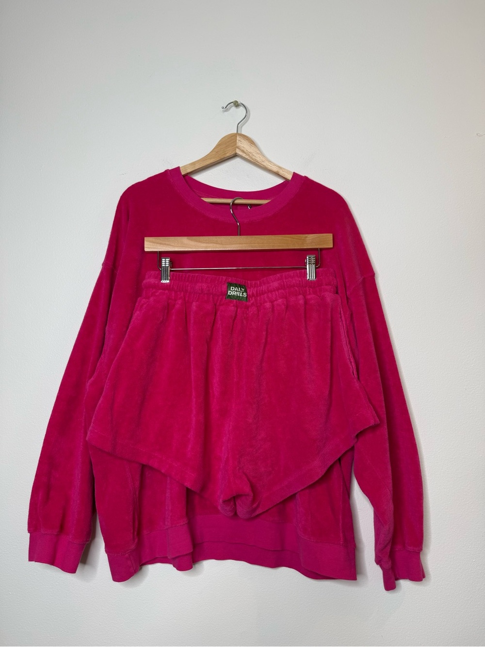 Daily Drills Terry Oversized Crewneck & Shorts Matching set size M/L in hot pink